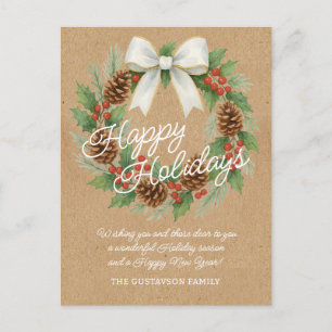 Cartes Pour Fêtes Annuelles Terrain Décembre Classé Avec Aquarelle Bow Blanche