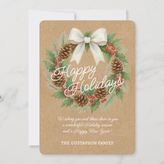 Cartes Pour Fêtes Annuelles Terrain Décembre Classé Avec Aquarelle Bow Blanche (Devant)