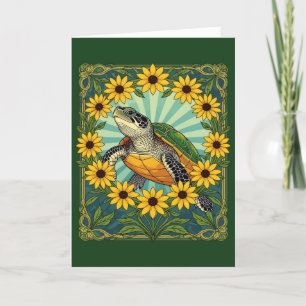 Cartes Pour Fêtes Annuelles Terrapin Et Fleurs De Susan Aux Yeux Noirs Art Nou