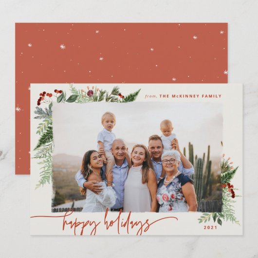 Cartes Pour Fêtes Annuelles Terre cuite beige écriture moderne boho verdure ph (Devant / Derrière)