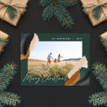 Cartes Pour Fêtes Annuelles Terre cuite verte moderne minima aquarelle photo h<br><div class="desc">Budget vert terre cuite abstraite aquarelle moderne script 1 photo carte de noël. Design moderne sur mode vert,  beige et couleur terre cuite.</div>