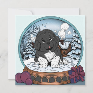 Cartes Pour Fêtes Annuelles Terre-Neuve Puppy Snowglobe