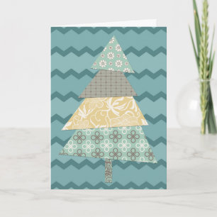 Cartes Pour Fêtes Annuelles Terre Turquoise Chevron sapin de Noël