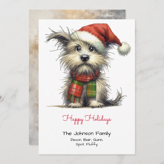 Cartes Pour Fêtes Annuelles Terrier Chiot dans un Santa Hat Happy (Devant / Derrière)