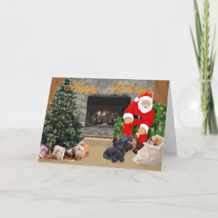 Cartes Pour Fêtes Annuelles Terrier écossais heureux & Père Noël