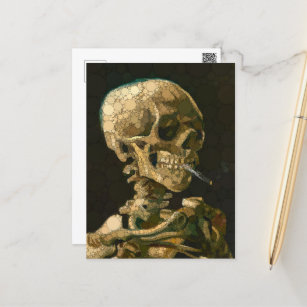 Cartes Pour Fêtes Annuelles Tête d'un squelette avec une cigarette brûlante, p