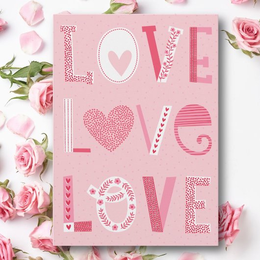 Cartes Pour Fêtes Annuelles Texte d'amour aux tons roses avec des cœurs et des