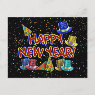 Cartes Pour Fêtes Annuelles Texte du dessin avec Casquettes de fête et Confett