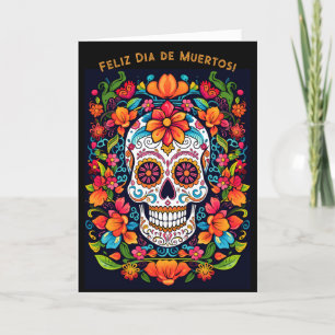Cartes Pour Fêtes Annuelles Texte personnalisé Dia de Muertos ☠️ Crâne à sucre