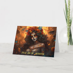 Cartes Pour Fêtes Annuelles Texte personnalisé Dia de Muertos La Calavera Garb