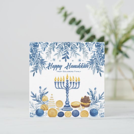 Cartes Pour Fêtes Annuelles Texte personnalisé Festive Foliage Hanoukka (Debout devant)