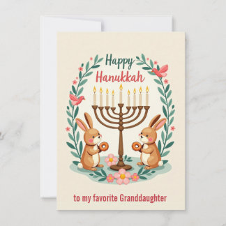 Cartes Pour Fêtes Annuelles Texte personnalisé Lapin de Hanoukka Menorah