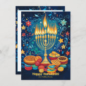 Cartes Pour Fêtes Annuelles Texte personnalisé Menorah Salutation magique (Devant / Derrière)