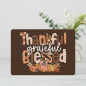 Cartes Pour Fêtes Annuelles Thankful, Grateful, Blessed – Autumn Typography (Debout devant)
