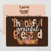 Cartes Pour Fêtes Annuelles Thankful, Grateful, Blessed – Autumn Typography (Devant / Derrière)