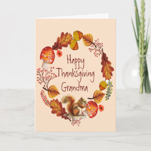 Cartes Pour Fêtes Annuelles Thanksgiving Automne Wreath Wren Bird Grandma
