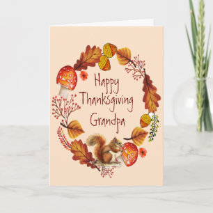Cartes Pour Fêtes Annuelles Thanksgiving Autumn Wreath Wren Bird Grandpa