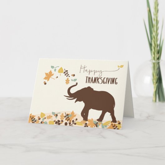 Cartes Pour Fêtes Annuelles Thanksgiving avec Joyful Elephant et Feuilles (Devant)