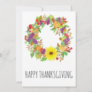 Cartes Pour Fêtes Annuelles Thanksgiving couronne d'automne en aquarelle