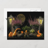 Cartes Pour Fêtes Annuelles Thanksgiving Day Scene with Bench and Fall Harvest (Devant / Derrière)