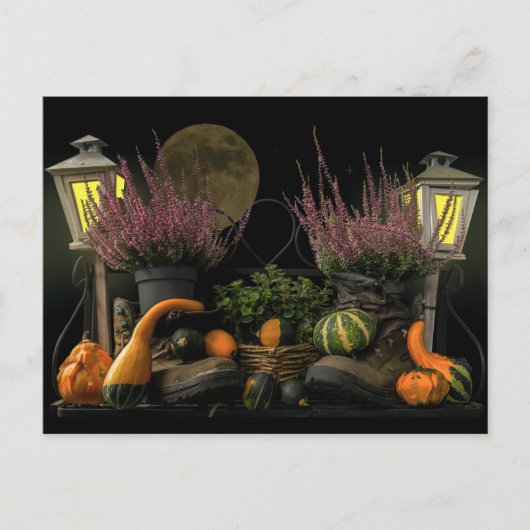 Cartes Pour Fêtes Annuelles Thanksgiving Day Scene with Bench and Fall Harvest (Devant)