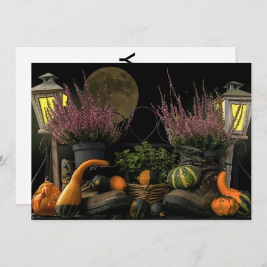 Cartes Pour Fêtes Annuelles Thanksgiving Day Scene with Bench and Fall Harvest (Devant / Derrière)