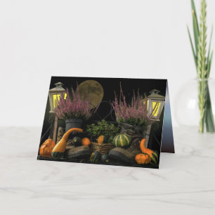Cartes Pour Fêtes Annuelles Thanksgiving Day Scene with Bench and Fall Harvest