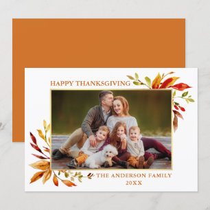 Cartes Pour Fêtes Annuelles Thanksgiving Elegant Aquarelle Feuilles d'automne