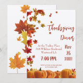 Cartes Pour Fêtes Annuelles Thanksgiving Fall quitte Citrouille Dîner Invitati (Devant / Derrière)