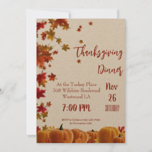 Cartes Pour Fêtes Annuelles Thanksgiving Fall quitte Citrouille Dîner Invitati