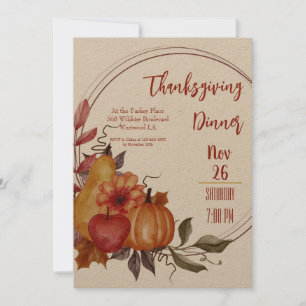 Cartes Pour Fêtes Annuelles Thanksgiving Fall quitte Citrouille Dîner Invitati