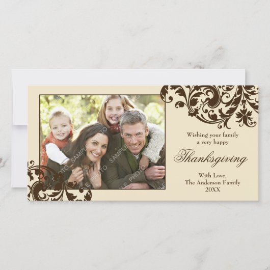 Cartes Pour Fêtes Annuelles Thanksgiving Flourls Tan et Brown (Devant)