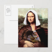 Cartes Pour Fêtes Annuelles Thanksgiving Mona Lisa Pilgrie avec la Turquie (Devant / Derrière)