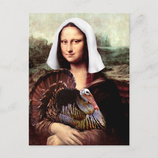 Cartes Pour Fêtes Annuelles Thanksgiving Mona Lisa Pilgrie avec la Turquie (Devant)
