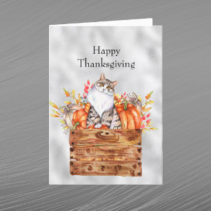 Cartes Pour Fêtes Annuelles Thanksgiving Orange Chat Citrouille Floral