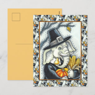 CARTES POUR FÊTES ANNUELLES THANKSGIVING PACHYDERM, THANKFUL PILGRIM ELEPHANT