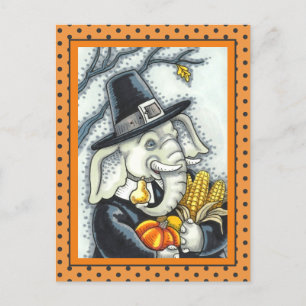 CARTES POUR FÊTES ANNUELLES THANKSGIVING PACHYDERM, THANKFUL PILGRIM ELEPHANT