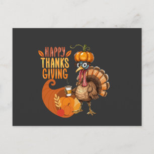 Cartes Pour Fêtes Annuelles Thanksgiving Turquie avec Casquette Citrouille