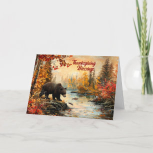 Cartes Pour Fêtes Annuelles Thanksgiving Vintage Bear à l'automne du Creek