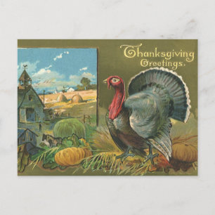 Cartes Pour Fêtes Annuelles Thanksgiving vintage, Turquie à la ferme
