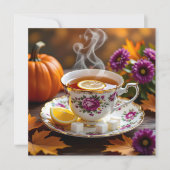 Cartes Pour Fêtes Annuelles Thé dans un Tea Vintage, maman, Citrouille Automne (Devant)