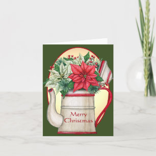 Cartes Pour Fêtes Annuelles Théière à l'ancienne avec Noël poinsettias