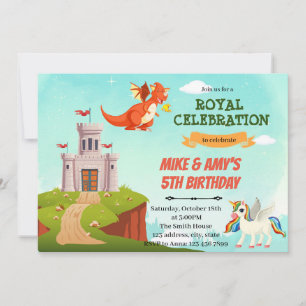 Cartes Pour Fêtes Annuelles Thème d'anniversaire dragon et licorne