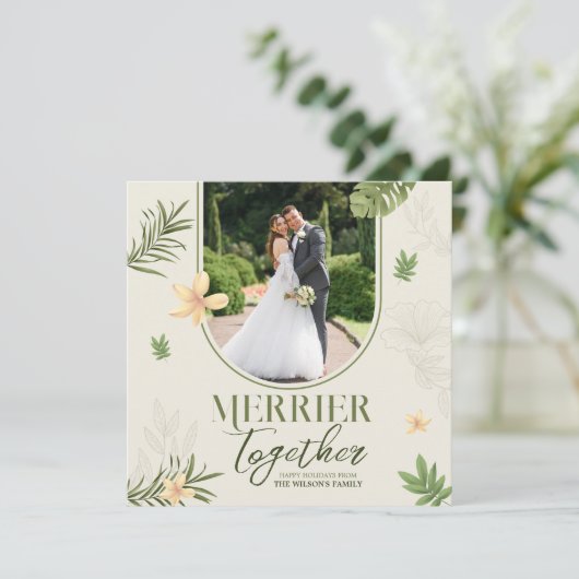 Cartes Pour Fêtes Annuelles Thème de feuilles vertes élégantes ensemble plus j (Debout devant)