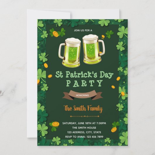 Cartes Pour Fêtes Annuelles Thème de la bière St Patrick (Devant)
