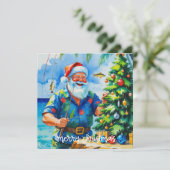 Cartes Pour Fêtes Annuelles Thème de Noël avec la pêche du Père Noël (Debout devant)