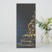 Cartes Pour Fêtes Annuelles Thème de Noël bleu avec arbre de Noël doré (Debout devant)