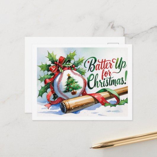 Cartes Pour Fêtes Annuelles Thème de Noël du baseball (Devant/Arrière en situation)
