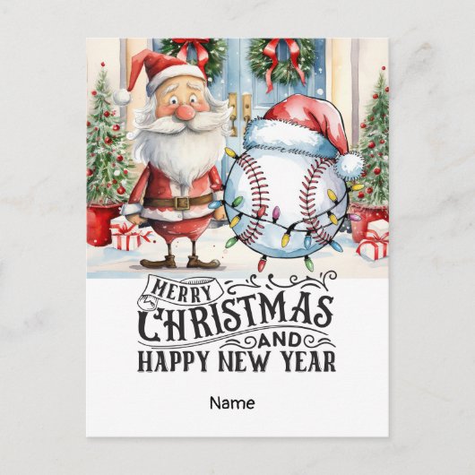Cartes Pour Fêtes Annuelles Thème de Noël du baseball (Devant)