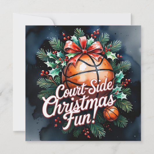 Cartes Pour Fêtes Annuelles Thème de Noël du basket-ball (Devant)